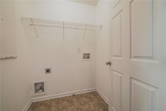 clothes washing area featuring washer hookup, laundry area, hookup for an electric dryer, and baseboards