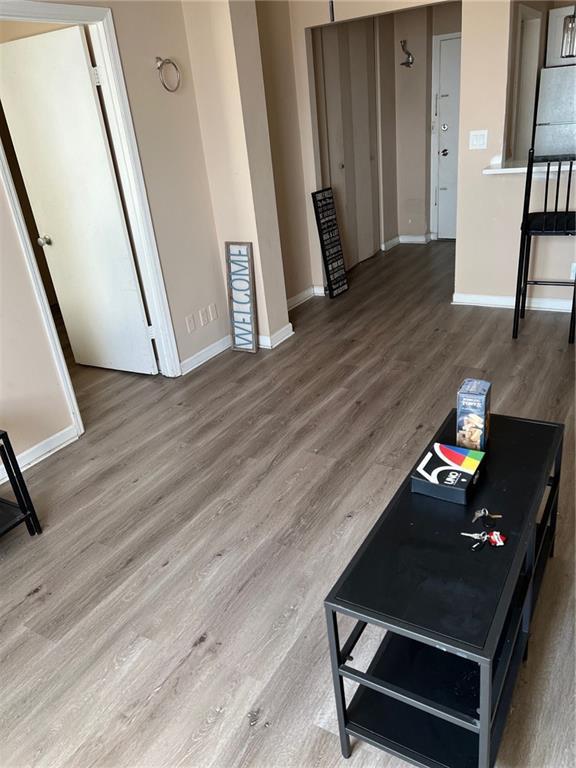 living room with hardwood / wood-style flooring