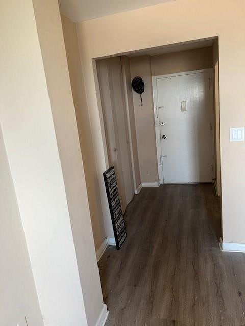 hallway with dark hardwood / wood-style floors