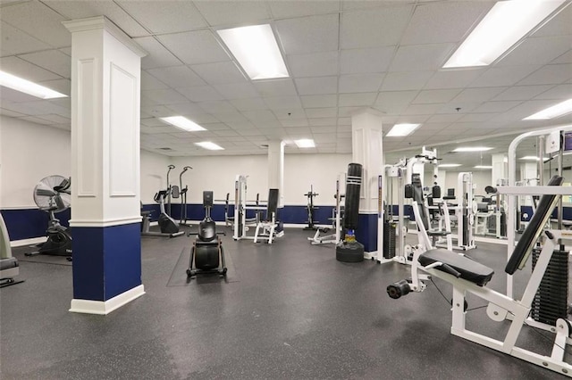 1501 Clairmont Rd Unit 1027, Decatur, GA 30033 - workout area with ornate columns, a drop ceiling, and baseboards