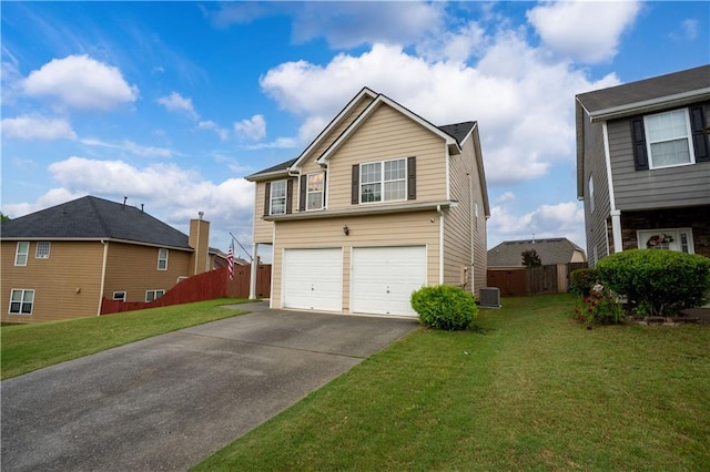 view of front of property featuring driveway, a garage, and cooling unit