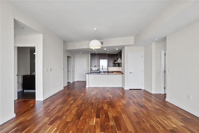 unfurnished living room with dark hardwood / wood-style flooring