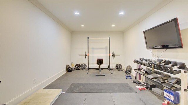 3173 Rockbridge Rd, Avondale Estates, GA 30002 - exercise area featuring recessed lighting and ornamental molding