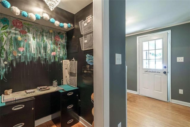 245 Alcovy St, Monroe, GA 30655 - bathroom with wood-type flooring and ornamental molding