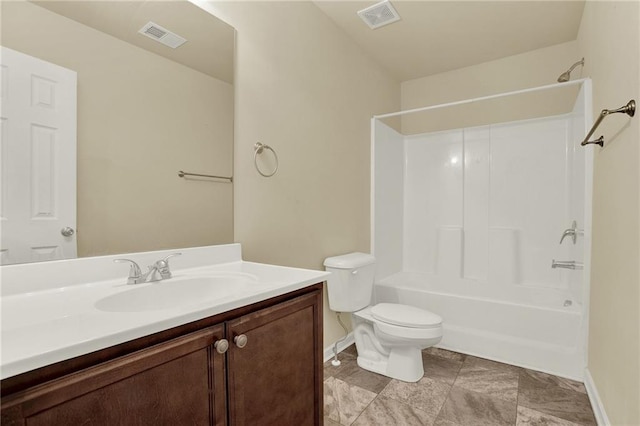 full bathroom featuring vanity, toilet, and bathtub / shower combination