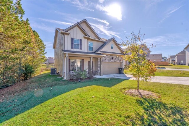 craftsman-style house with a front lawn and cooling unit