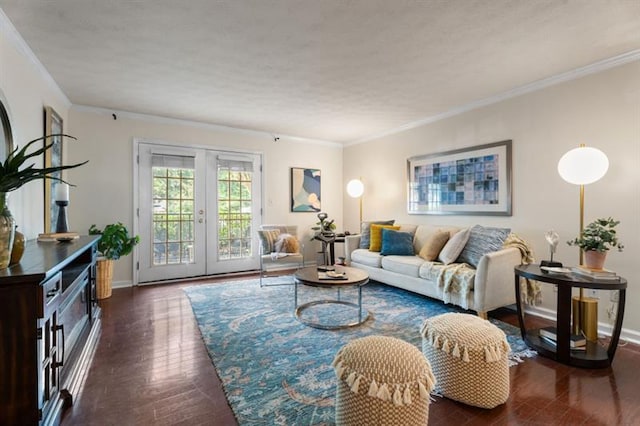 3701 Essex Ave Unit 2, Atlanta, GA 30339 - living area with dark wood-style floors, french doors, crown molding, and baseboards