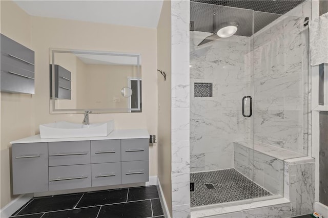 2680 Pine Tree Rd NE Unit 2, Atlanta, GA 30324 - full bathroom featuring a marble finish shower, vanity, and tile patterned floors