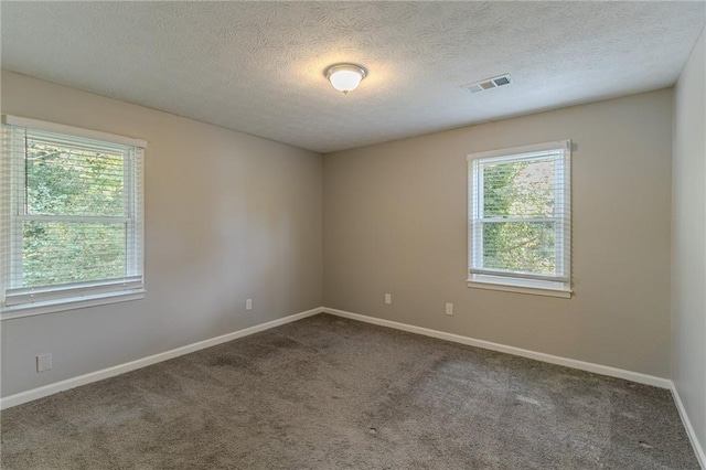 carpeted spare room featuring a textured ceiling