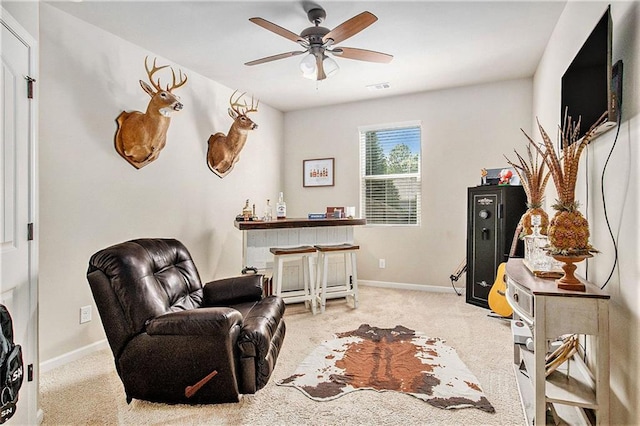 1329 Old Glory Ct, Hoschton, GA 30548 - living area featuring light colored carpet and a ceiling fan