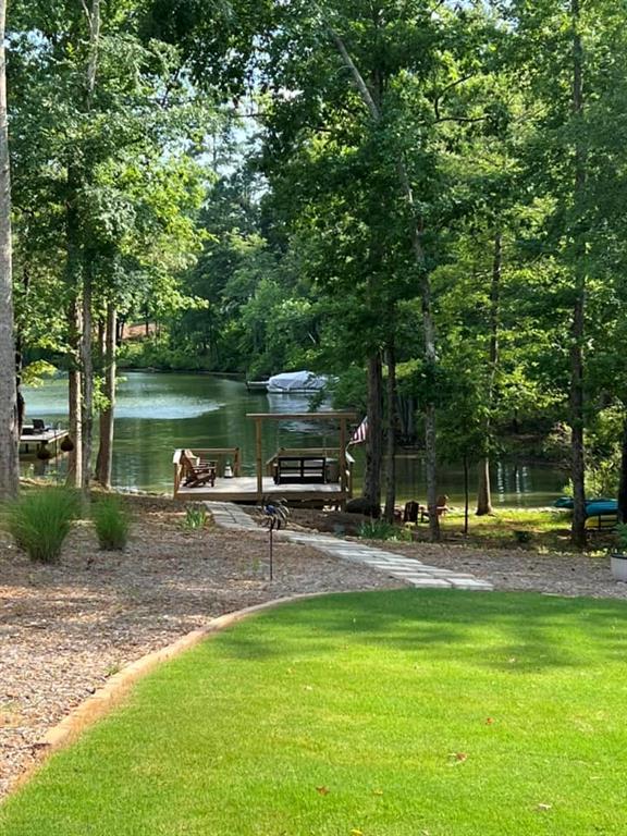 view of community with a water view and a yard