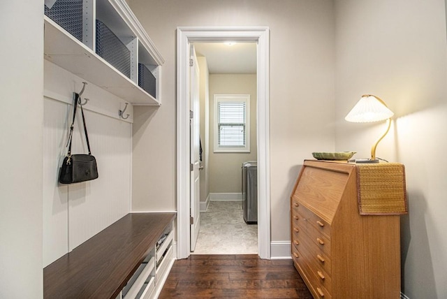 11375 Crestview Ter, Johns Creek, GA 30024 - mudroom featuring dark wood finished floors and baseboards