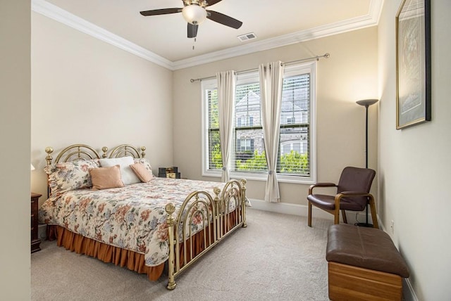 11375 Crestview Ter, Johns Creek, GA 30024 - bedroom featuring carpet floors, ornamental molding, baseboards, and a ceiling fan