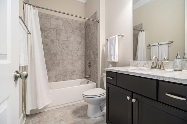 11375 Crestview Ter, Johns Creek, GA 30024 - bathroom featuring vanity, toilet, and shower / bath combo with shower curtain