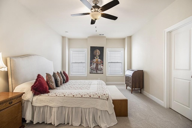 11375 Crestview Ter, Johns Creek, GA 30024 - bedroom with light carpet, baseboards, and ceiling fan