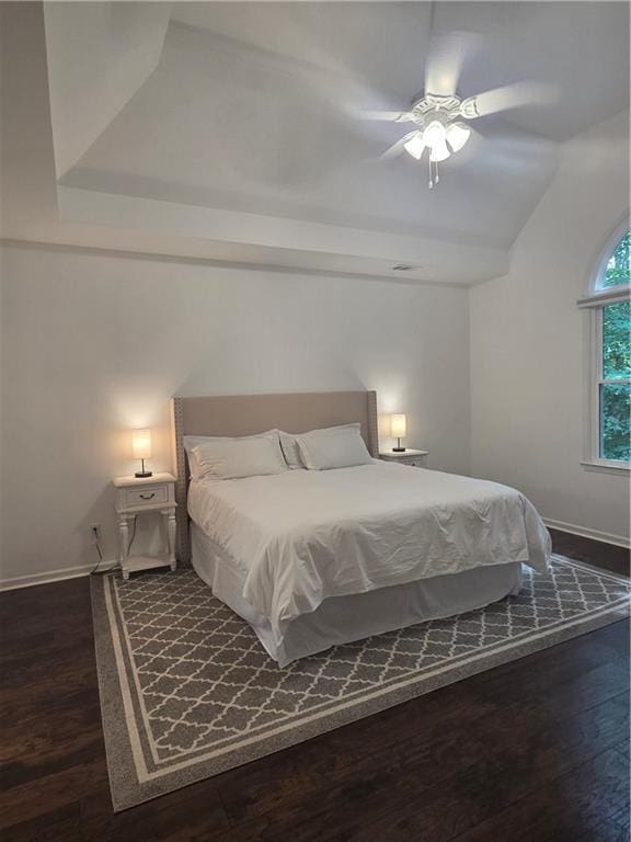 1045 River Pt, Suwanee, GA 30024 - bedroom with dark wood finished floors and ceiling fan