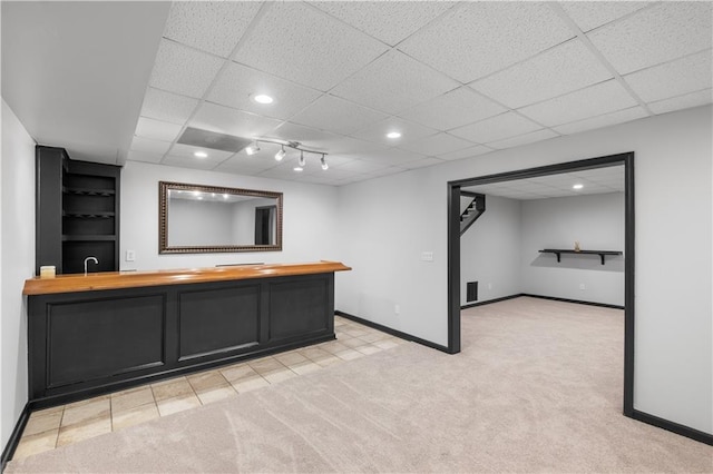 1045 River Pt, Suwanee, GA 30024 - indoor wet bar with light carpet, recessed lighting, a paneled ceiling, and built in shelves