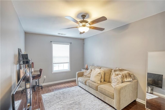 3068 Cedar Glade Ln, Buford, GA 30519 - living room with ceiling fan and dark hardwood / wood-style flooring