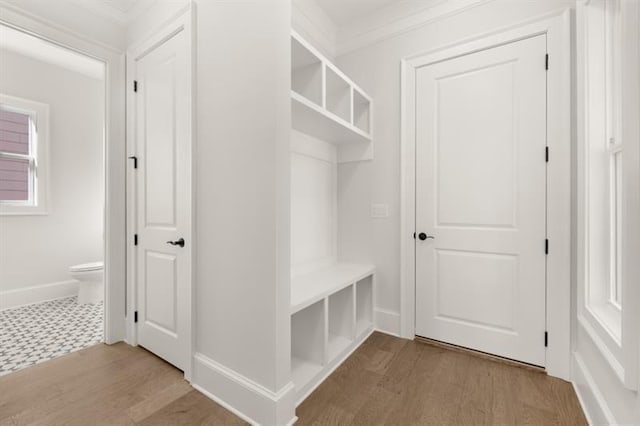 1005 Coleman Place Dr, Roswell, GA 30075 - mudroom featuring wood finished floors and baseboards