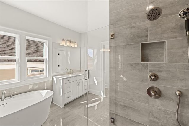 1005 Coleman Place Dr, Roswell, GA 30075 - bathroom with a shower stall, vanity, and a freestanding bath