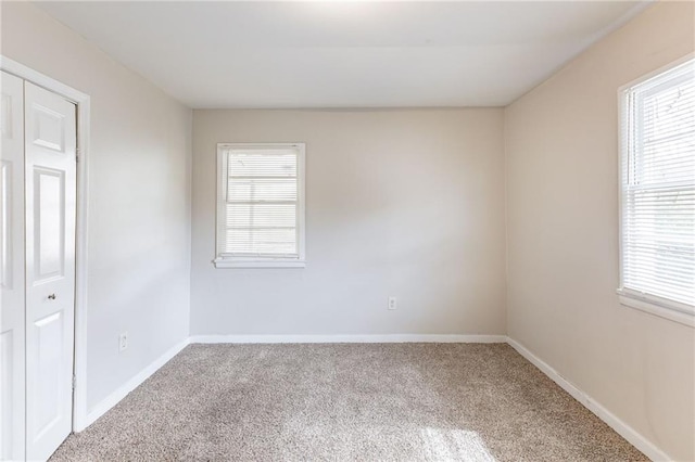 carpeted spare room with baseboards and a wealth of natural light