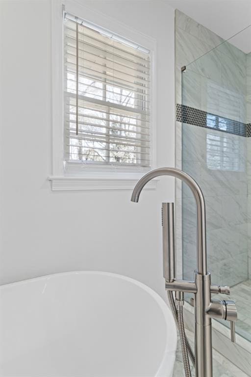 details featuring separate shower and tub