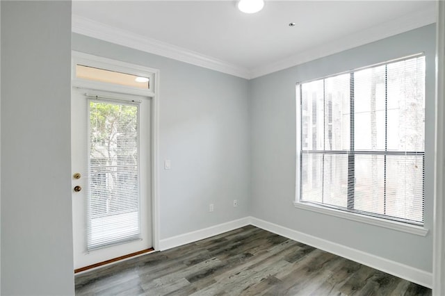 unfurnished room featuring dark hardwood / wood-style floors and crown molding