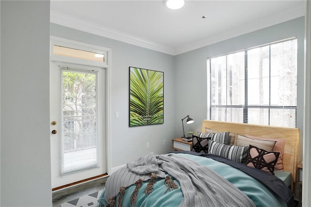 bedroom with crown molding