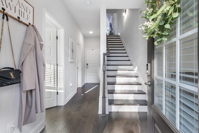 entryway featuring dark wood-type flooring