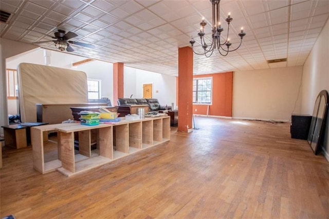 interior space featuring ceiling fan and light wood-type flooring