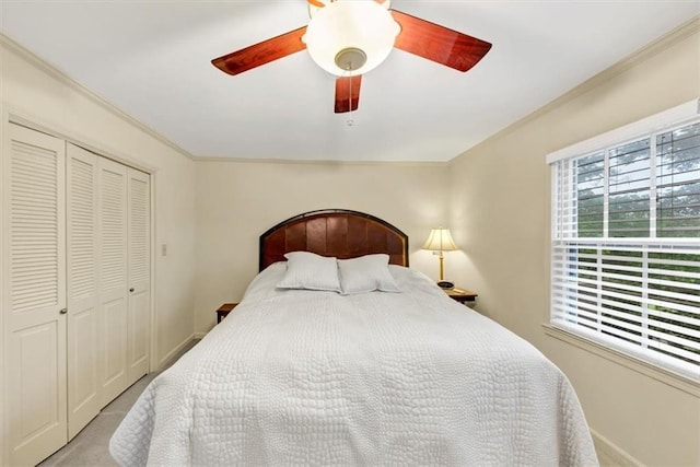 30 Chaumont Sq NW, Atlanta, GA 30327 - carpeted bedroom with crown molding, a closet, and ceiling fan
