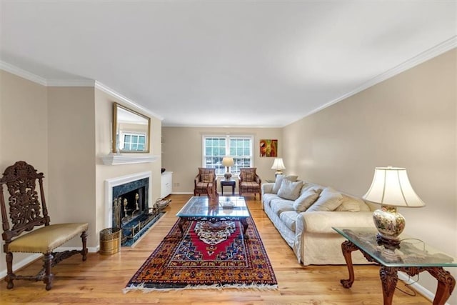 30 Chaumont Sq NW, Atlanta, GA 30327 - living room with ornamental molding, wood finished floors, and a fireplace