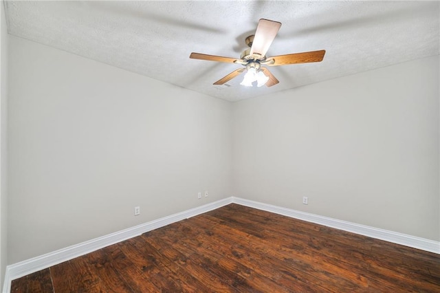 unfurnished room with a textured ceiling, hardwood / wood-style flooring, and ceiling fan