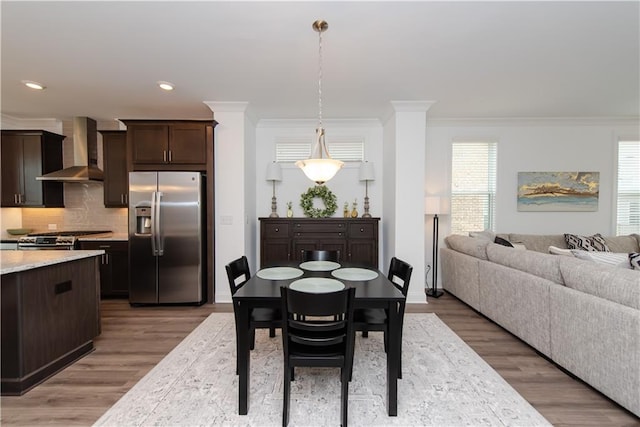 3195 Bartee Walk, Suwanee, GA 30024 - dining space with crown molding, light wood-type flooring, and recessed lighting