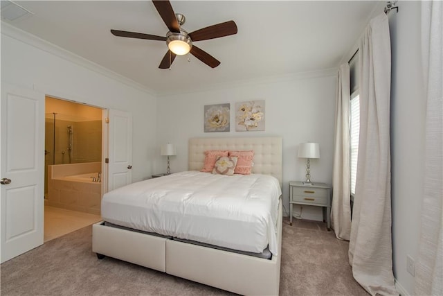 3195 Bartee Walk, Suwanee, GA 30024 - bedroom with carpet floors, ornamental molding, ensuite bathroom, and a ceiling fan