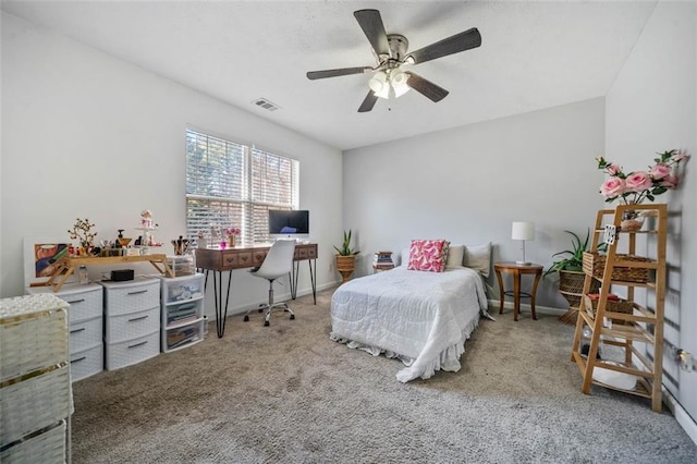 bedroom featuring carpet floors and ceiling fan