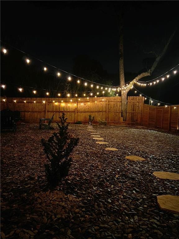 view of yard at night