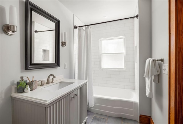 full bathroom featuring shower / tub combo and vanity