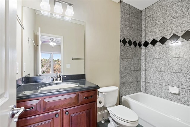 full bathroom with toilet, bathtub / shower combination, and vanity