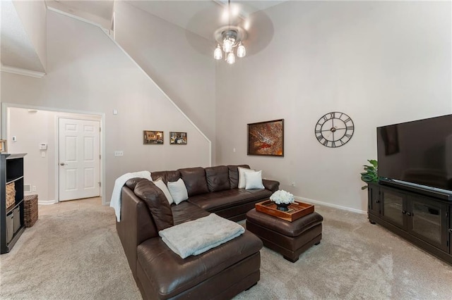 475 Chippenham Ct, Alpharetta, GA 30005 - living area featuring light colored carpet, high vaulted ceiling, and ceiling fan