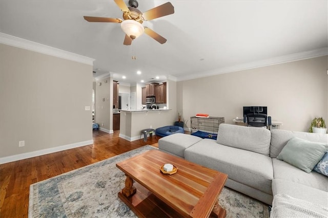 3937 Covey Flush Ct SW Unit 25, Smyrna, GA 30082 - living room featuring crown molding, wood finished floors, baseboards, recessed lighting, and ceiling fan
