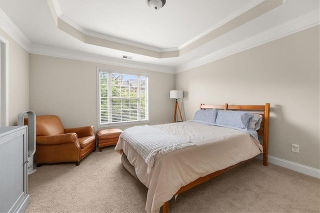 3937 Covey Flush Ct SW Unit 25, Smyrna, GA 30082 - bedroom with light carpet, ornamental molding, a tray ceiling, and baseboards