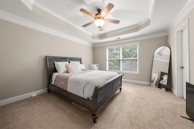 3937 Covey Flush Ct SW Unit 25, Smyrna, GA 30082 - carpeted bedroom featuring a tray ceiling, ornamental molding, baseboards, arched walkways, and a ceiling fan
