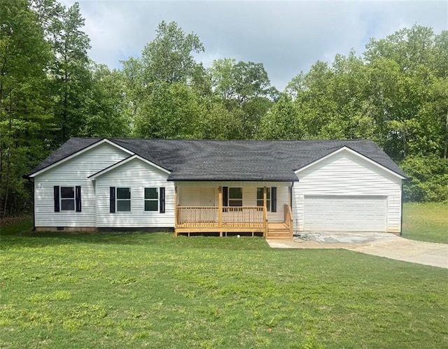 191 Deerfield Ln, Carrollton, GA 30116 - view of front of house featuring covered porch, an attached garage, concrete driveway, and a front lawn