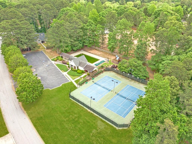 bird's eye view featuring a view of trees