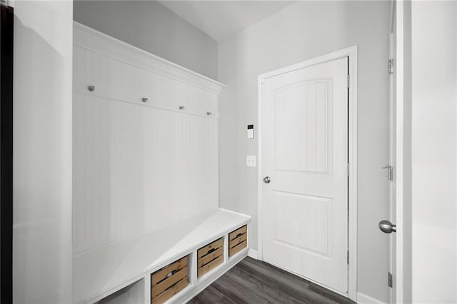 mudroom with dark wood-style flooring
