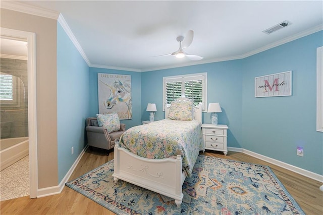1021 Wetherby Way, Johns Creek, GA 30022 - bedroom featuring ornamental molding, wood finished floors, baseboards, and a ceiling fan