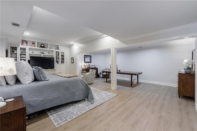 1021 Wetherby Way, Johns Creek, GA 30022 - bedroom with ornamental molding, wood finished floors, baseboards, and recessed lighting