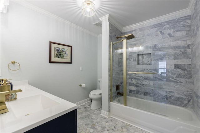 1021 Wetherby Way, Johns Creek, GA 30022 - full bathroom with toilet, crown molding, vanity, tub / shower combination, and baseboards
