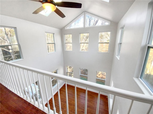 interior details with ceiling fan and hardwood / wood-style floors